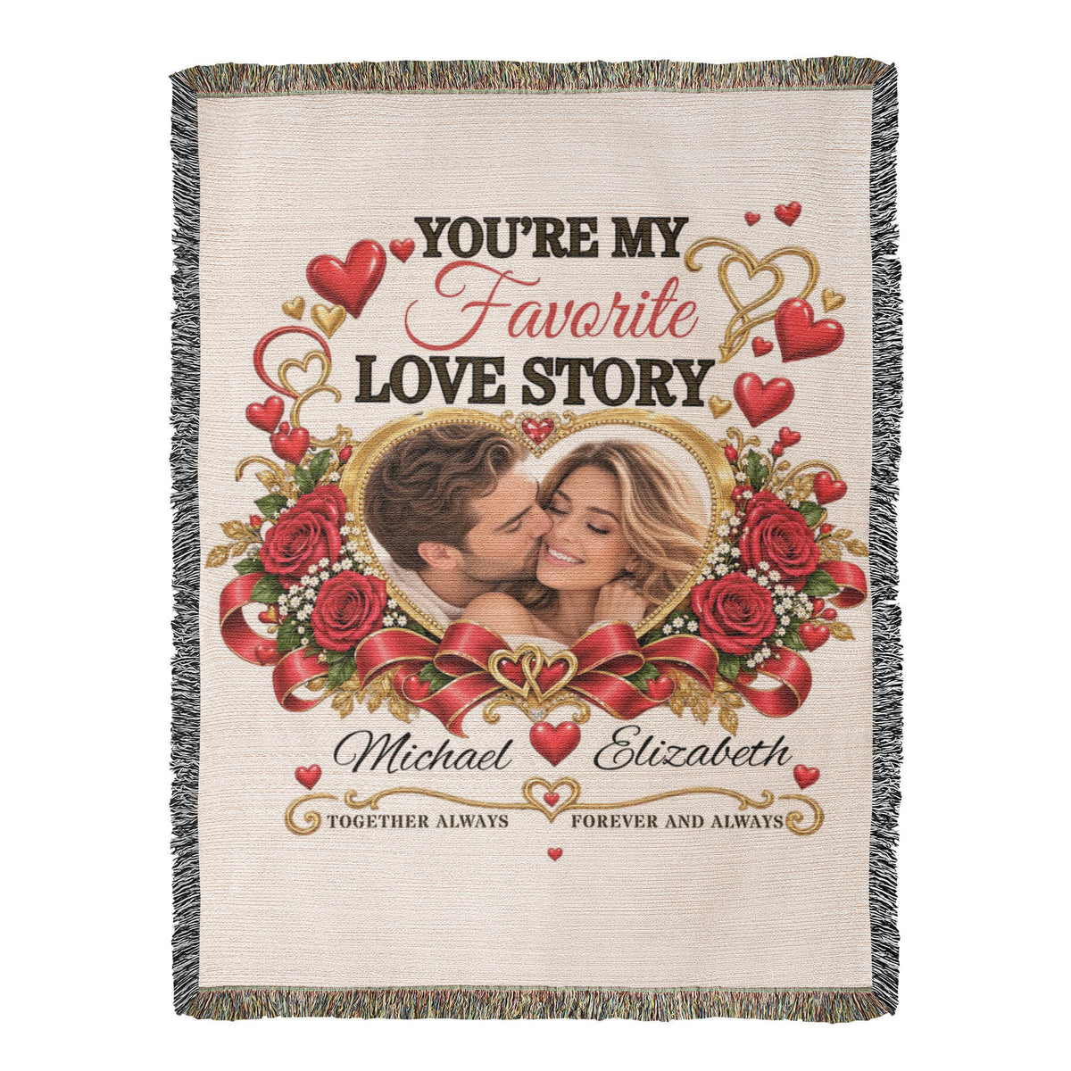 My Favorite Love Story Custom Couple Photo Woven Blanket