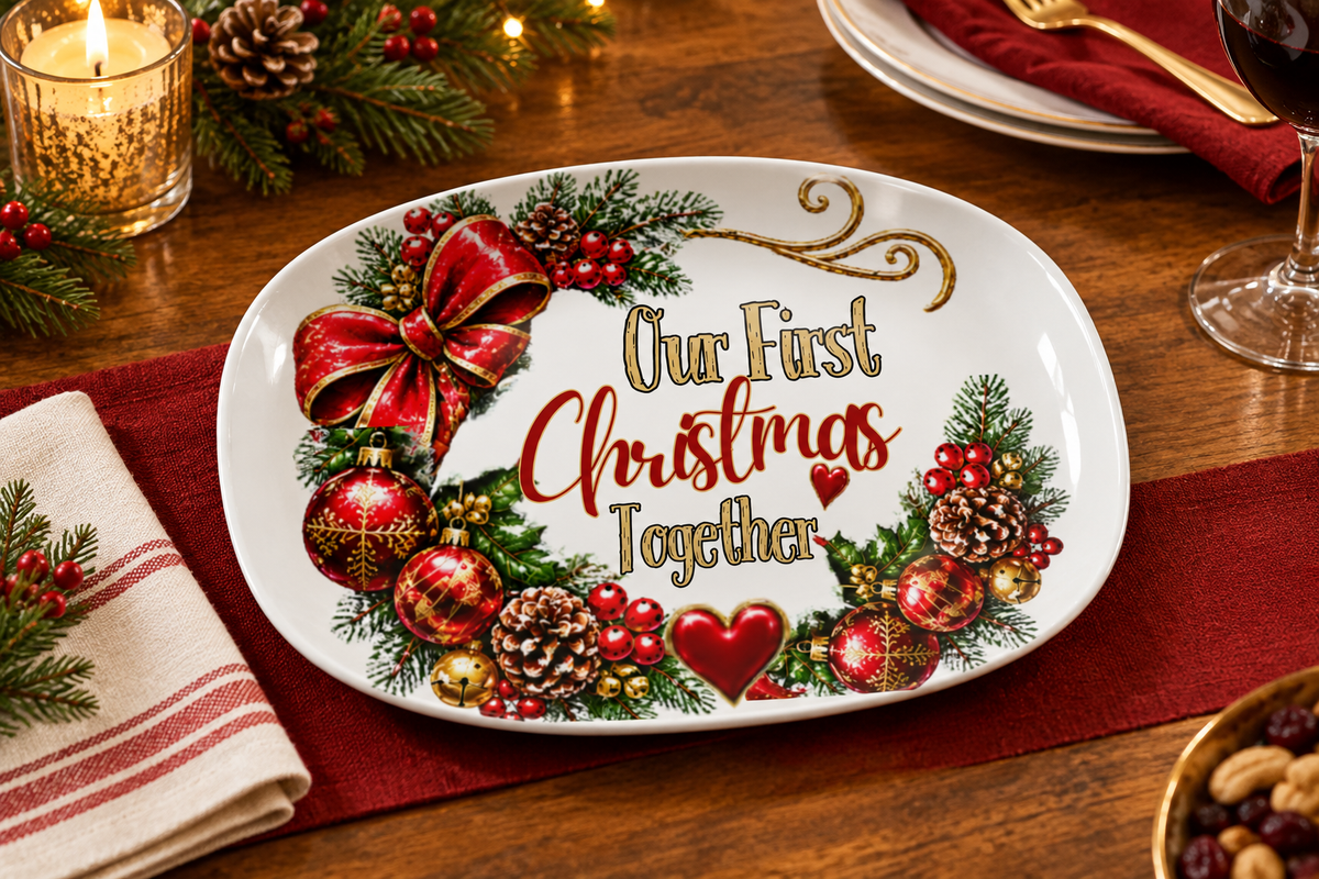 First Christmas platter on a dining table