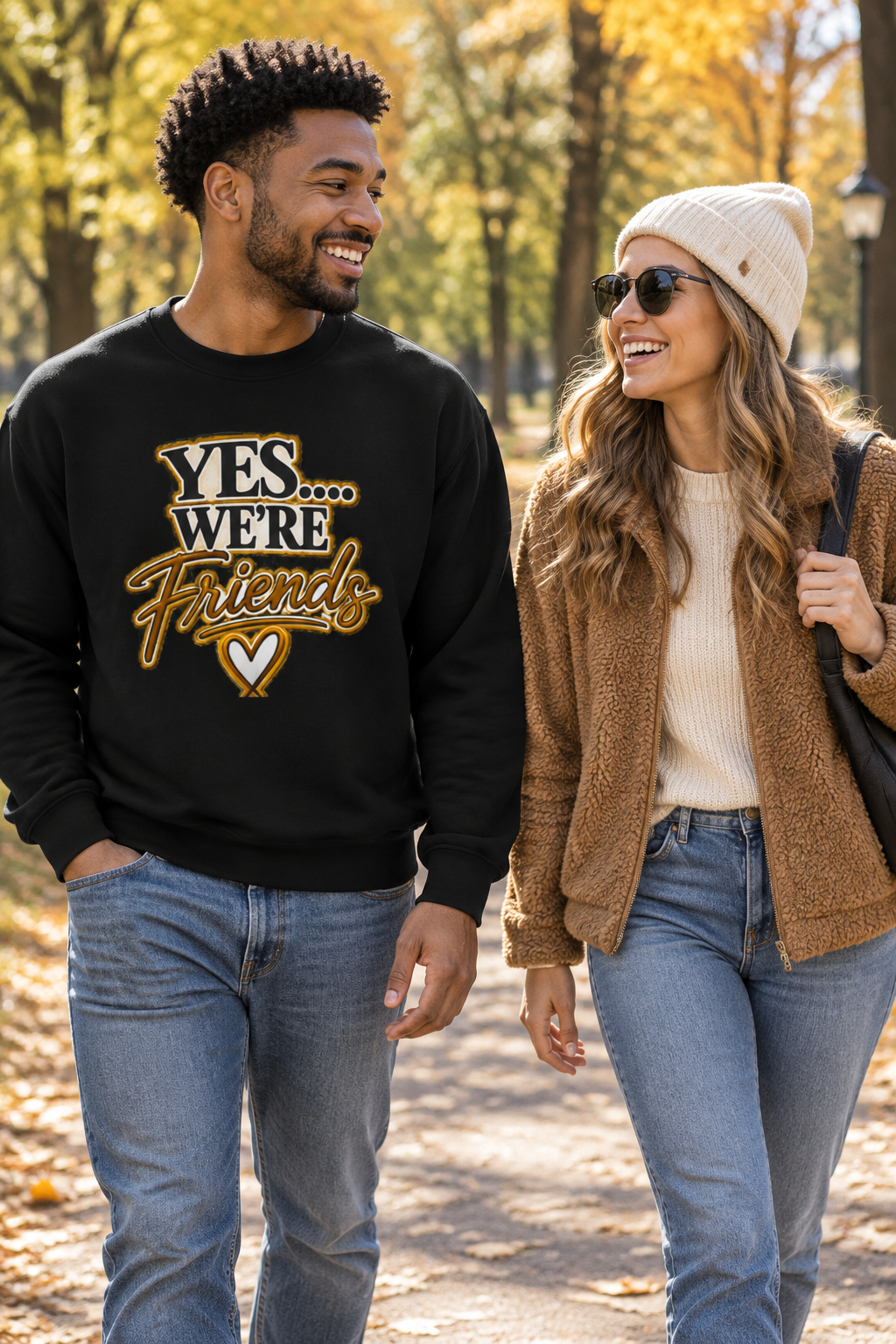 Friends walking in an autumn park