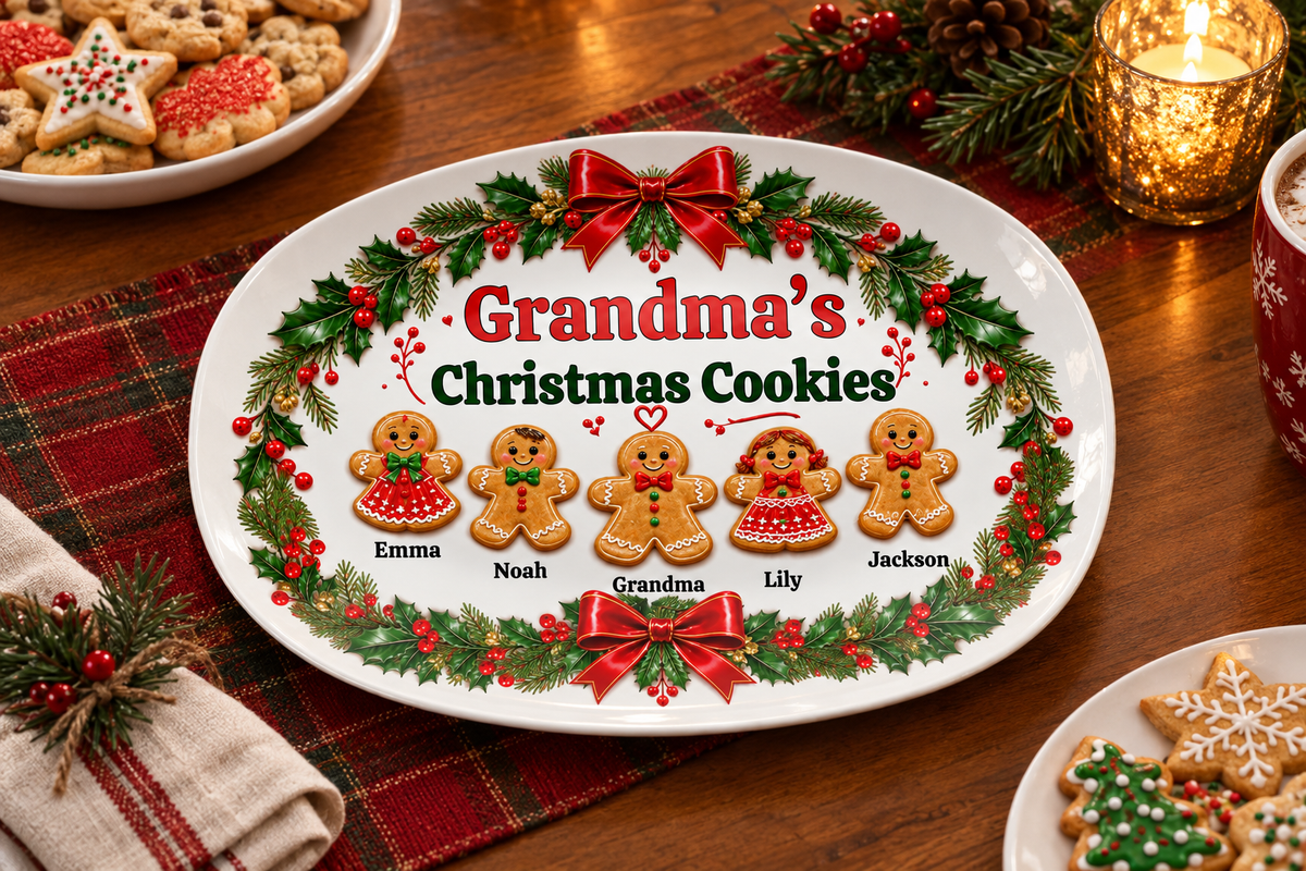 Grandma’s Cookies platter on a dining table