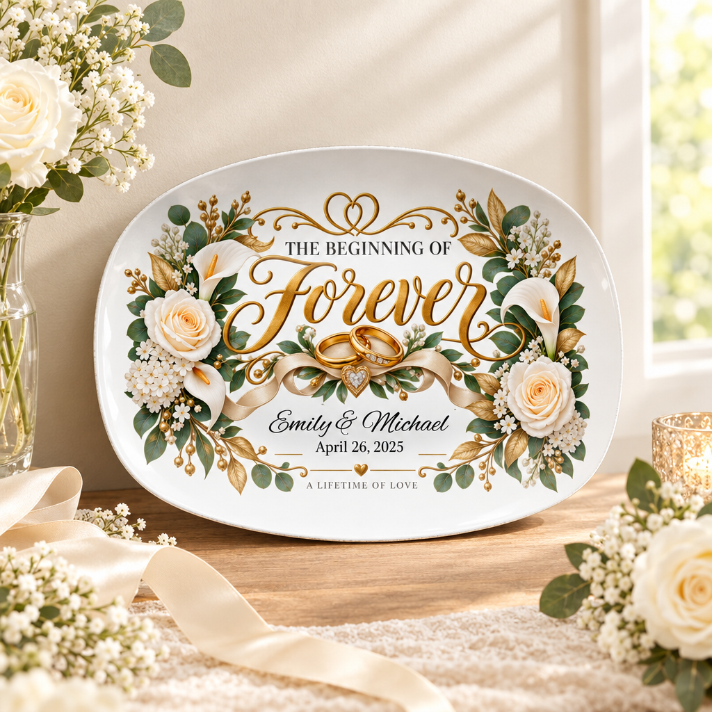 Personalized wedding platter styled for a bridal shower