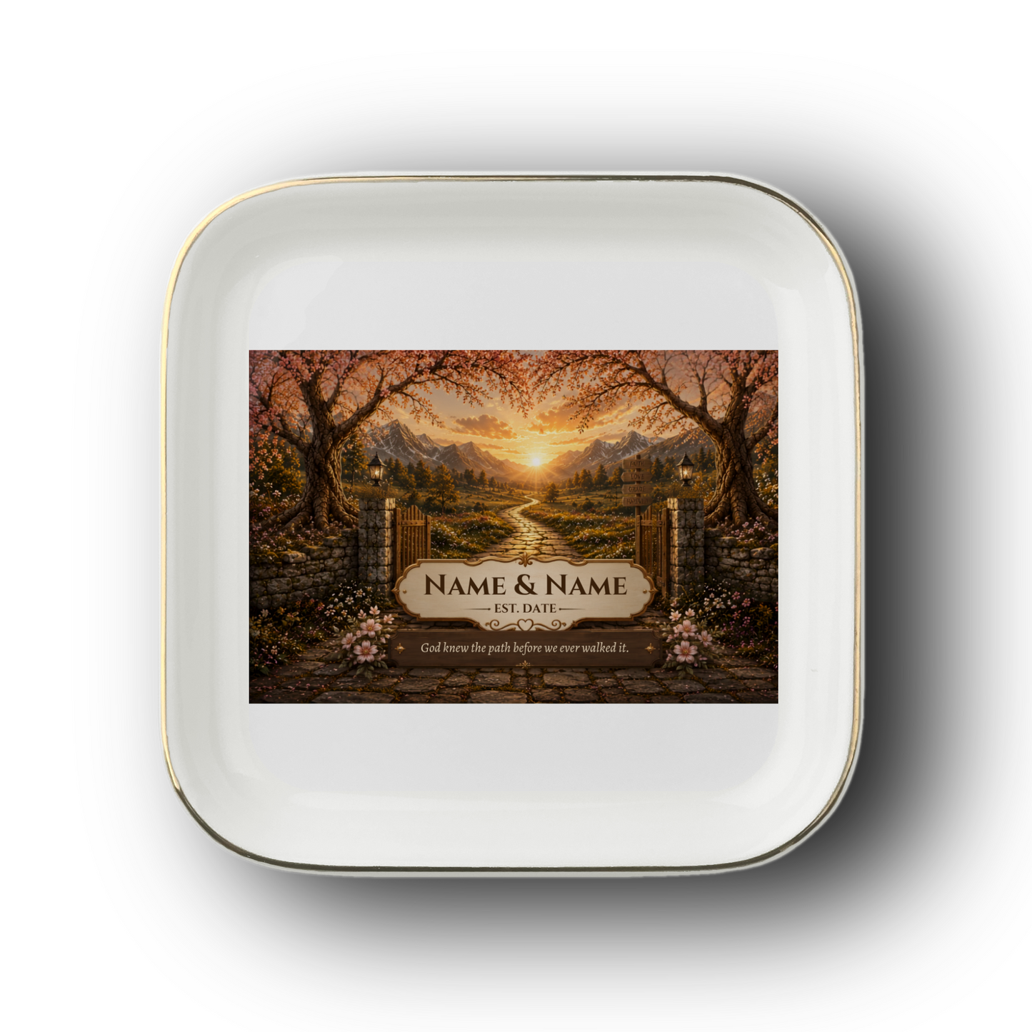 Personalized Jewelry Dish | Golden Path with Gate