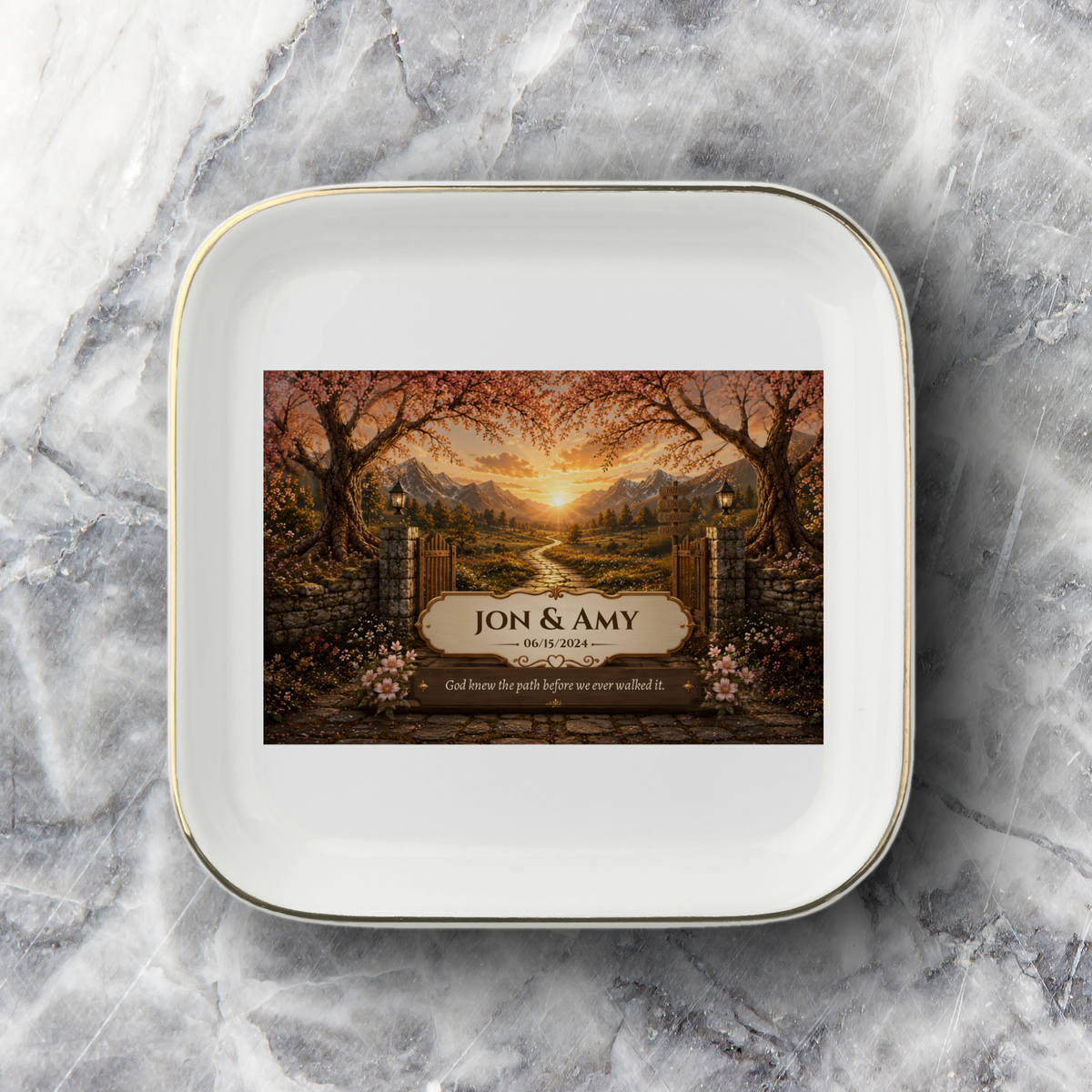 Personalized Jewelry Dish | Golden Path with Gate