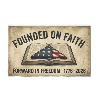Faith-Inspired Patriotic Flag — "Founded on Faith, Forward in Freedom" 1776–2026 Bible Flag