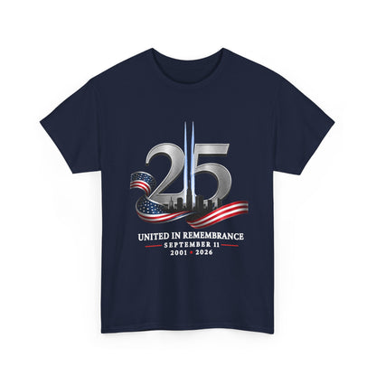 25th Anniversary Patriotic T-Shirt — American Flag Ribbon & Skyline Tee