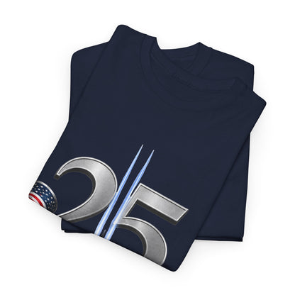 25th Anniversary Patriotic T-Shirt — American Flag Ribbon & Skyline Tee