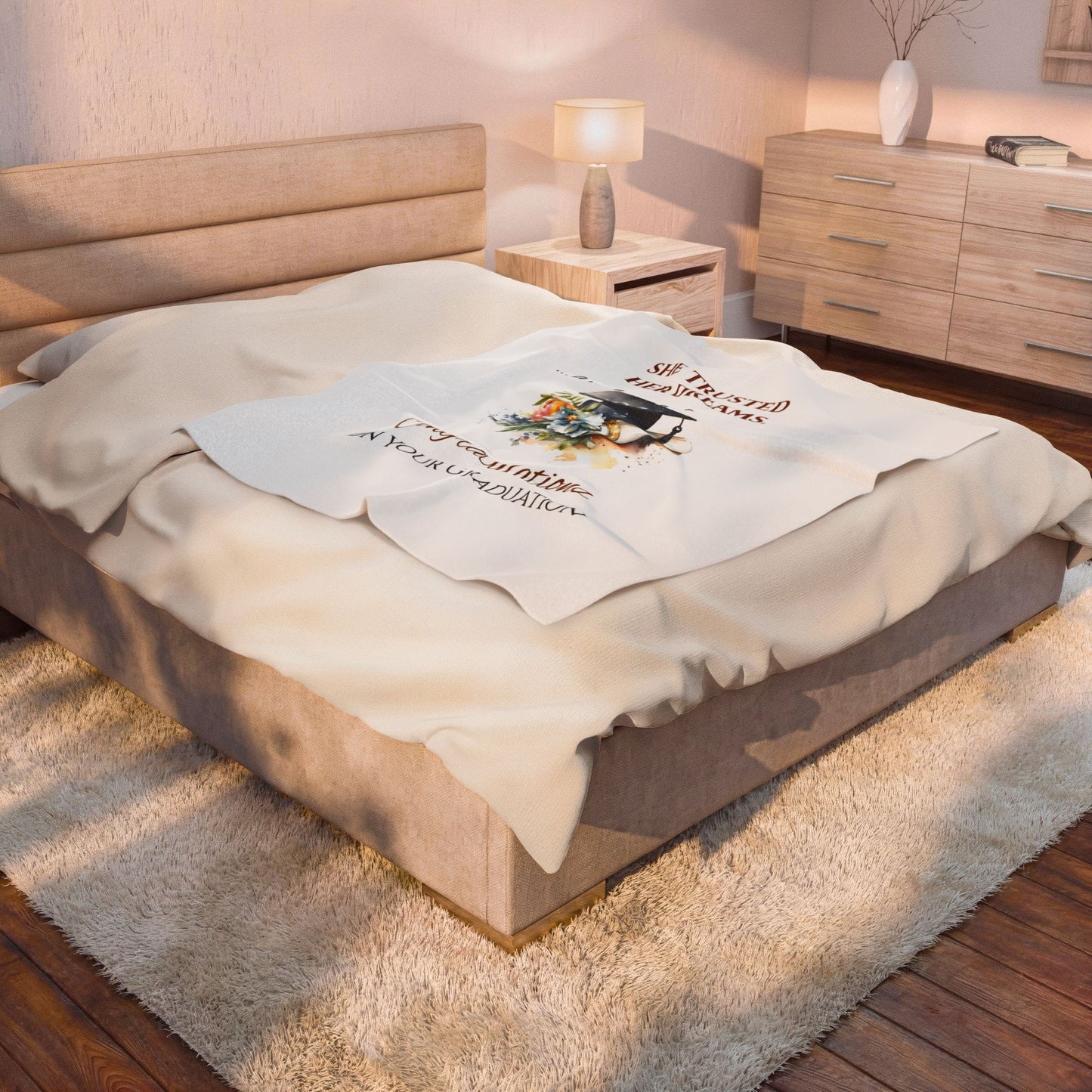 Graduation Velvet Blanket — "She Trusted Her Dreams..." Cozy Graduation Throw