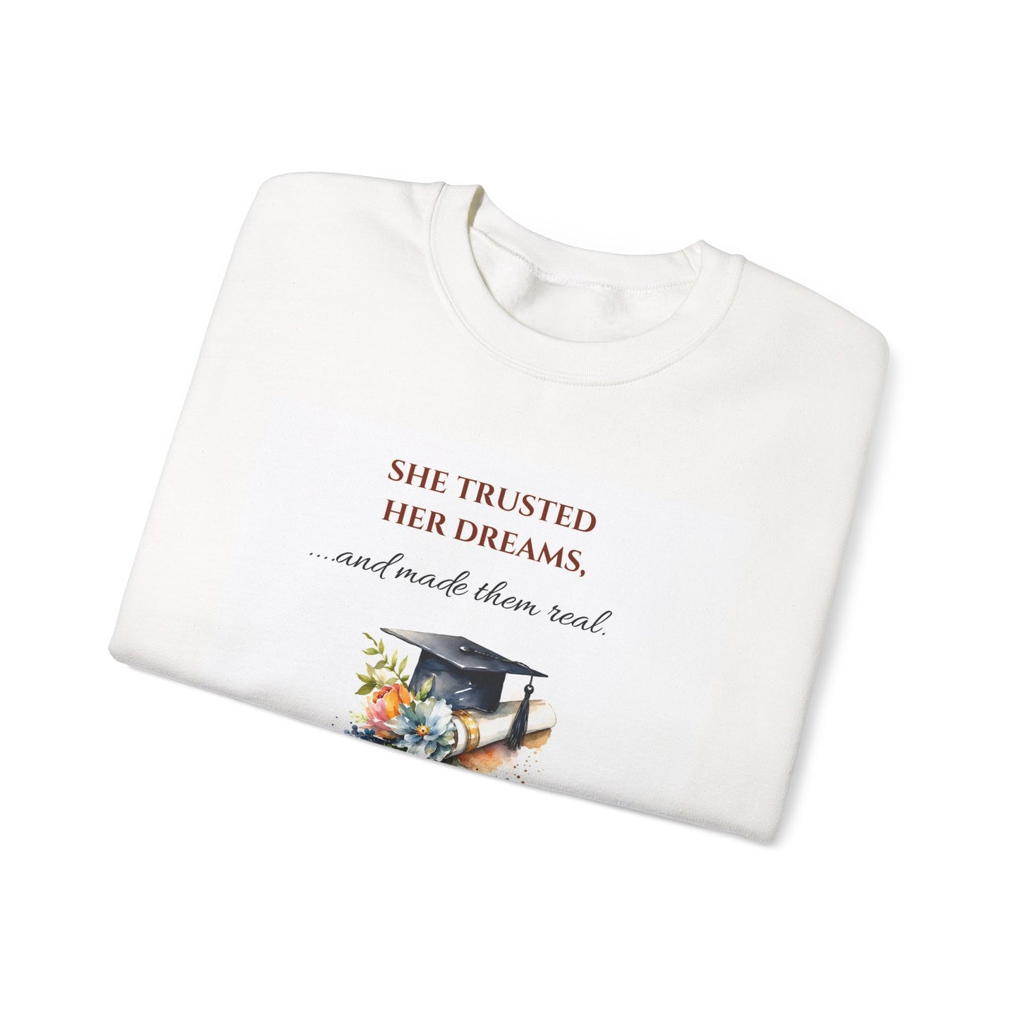 Graduation Crewneck Sweatshirt — 'She Believed She Could So She Did' Floral Cap Design