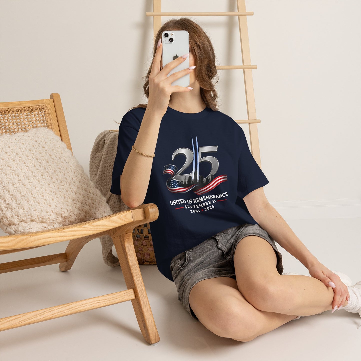 25th Anniversary Patriotic T-Shirt — American Flag Ribbon & Skyline Tee