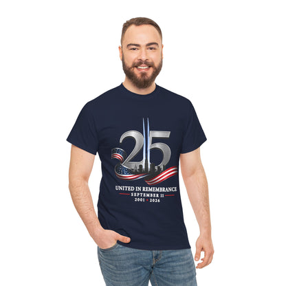 25th Anniversary Patriotic T-Shirt — American Flag Ribbon & Skyline Tee