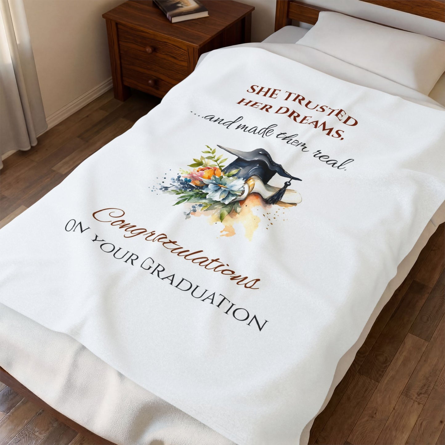 Graduation Velvet Blanket — "She Trusted Her Dreams..." Cozy Graduation Throw