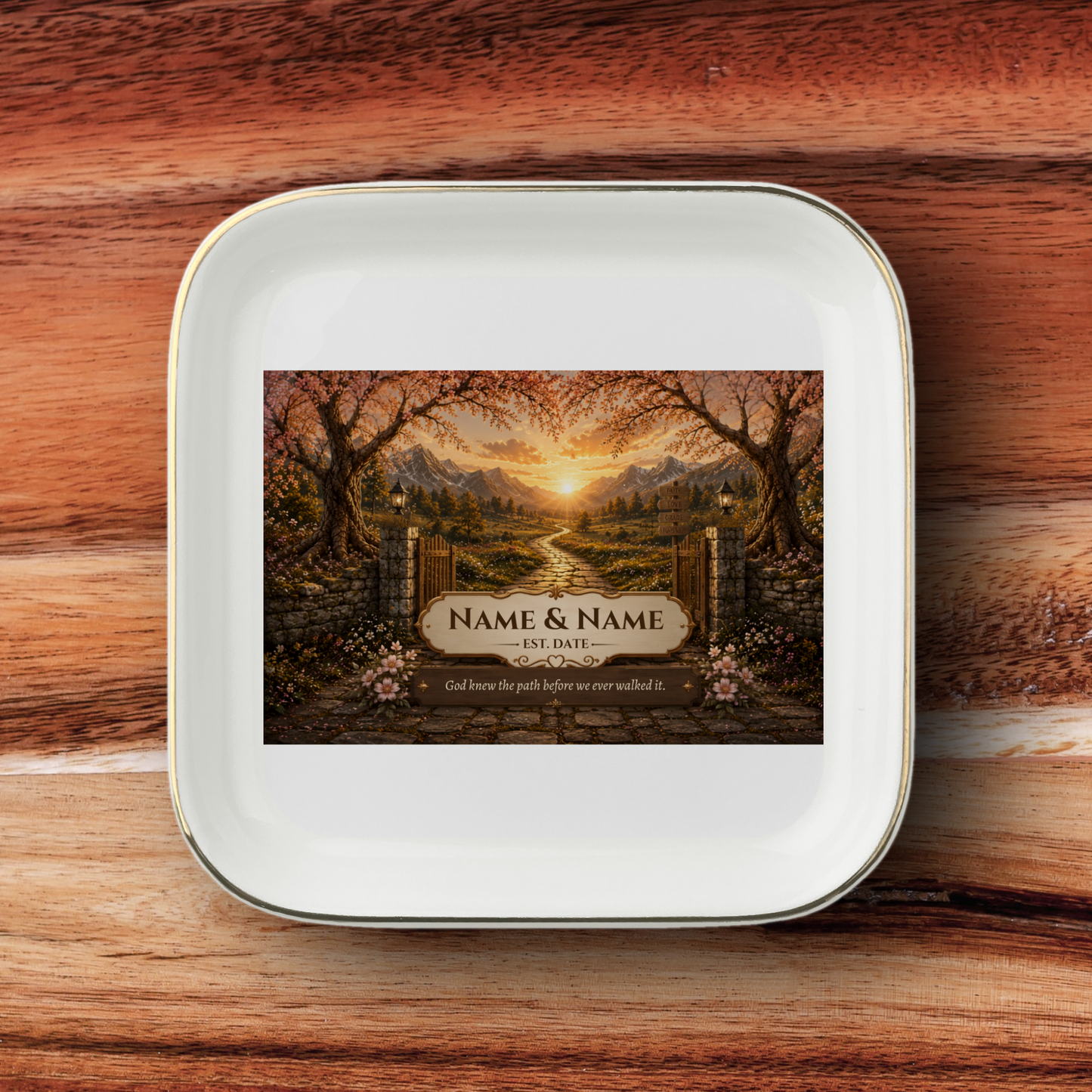 Personalized Jewelry Dish | Golden Path with Gate