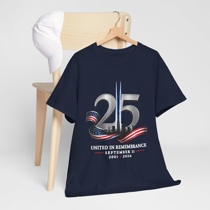 25th Anniversary Patriotic T-Shirt — American Flag Ribbon & Skyline Tee