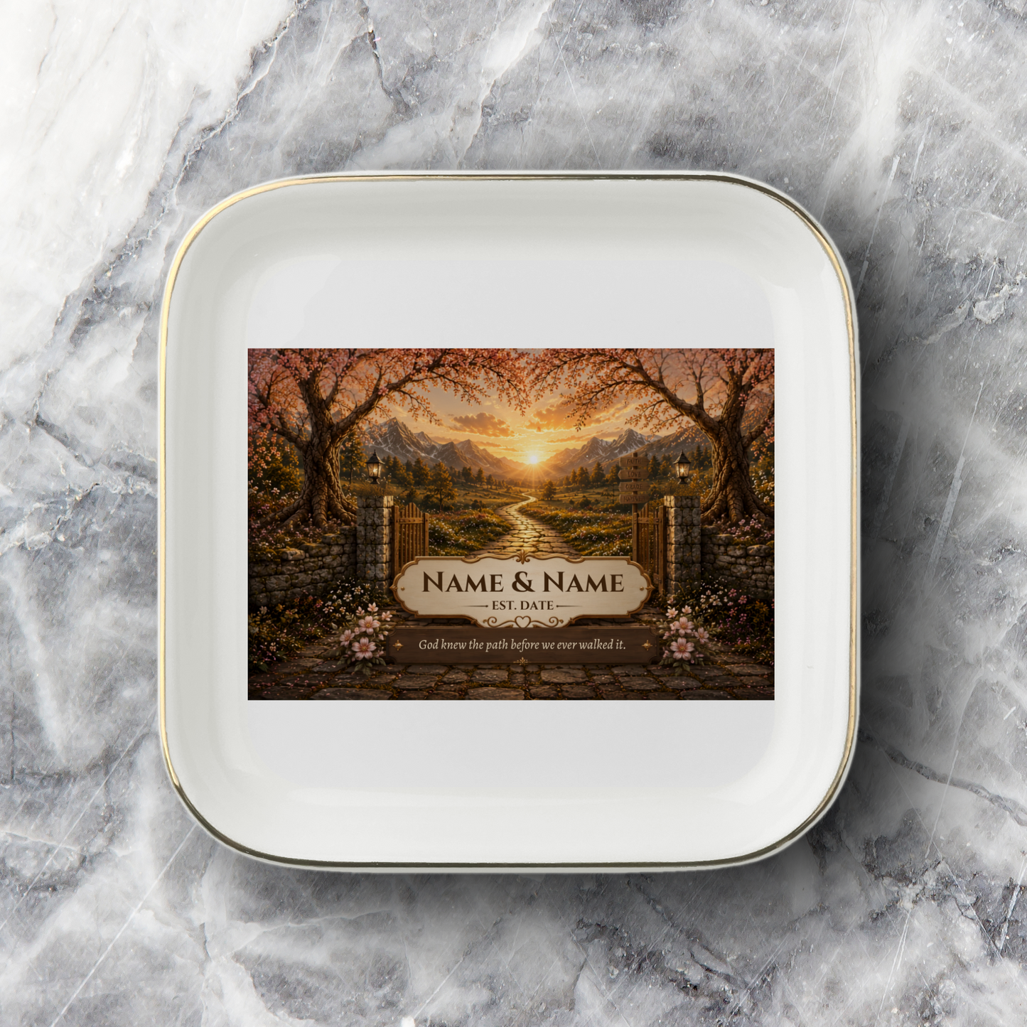 Personalized Jewelry Dish | Golden Path with Gate