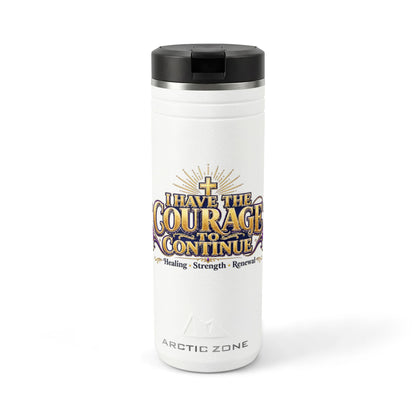 Faith-Inspired Tumbler — "I Have The Courage To Continue" 24oz Thermal Travel Mug