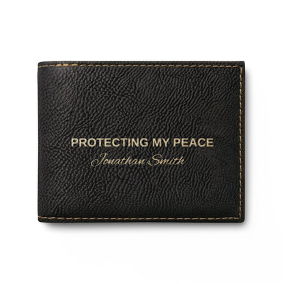 Protecting My Peace Personalized RFID Wallet for Him | Engraved Men's Bifold Gift