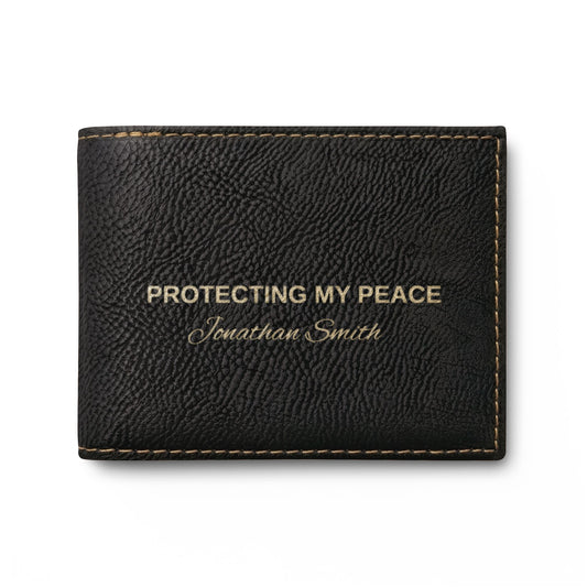Protecting My Peace Personalized RFID Wallet for Him | Engraved Men's Bifold Gift