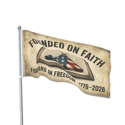 Faith-Inspired Patriotic Flag — "Founded on Faith, Forward in Freedom" 1776–2026 Bible Flag