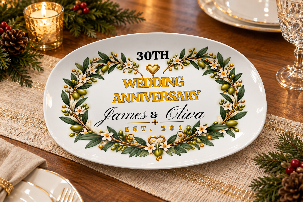 Anniversary platter on a dining table