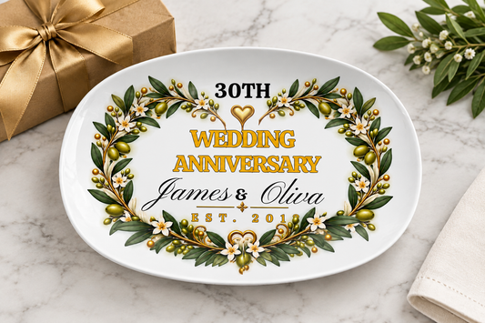 Anniversary platter styled as a gift