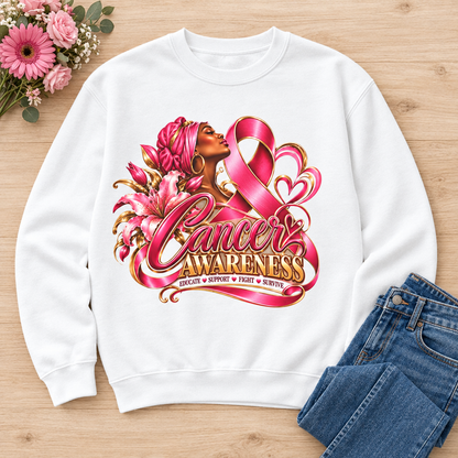 Cancer Awareness sweatshirt styled flat lay