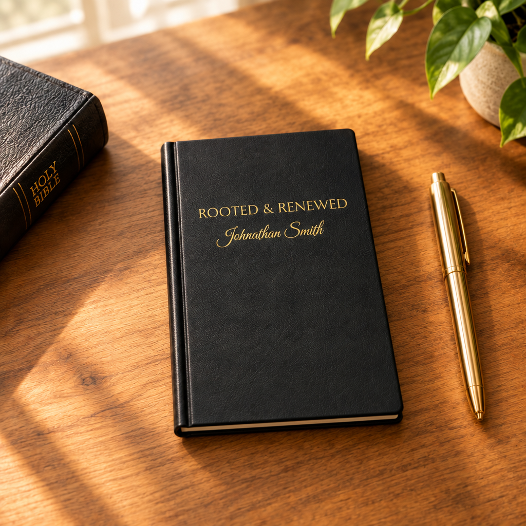 Compact journal on a warm writing desk