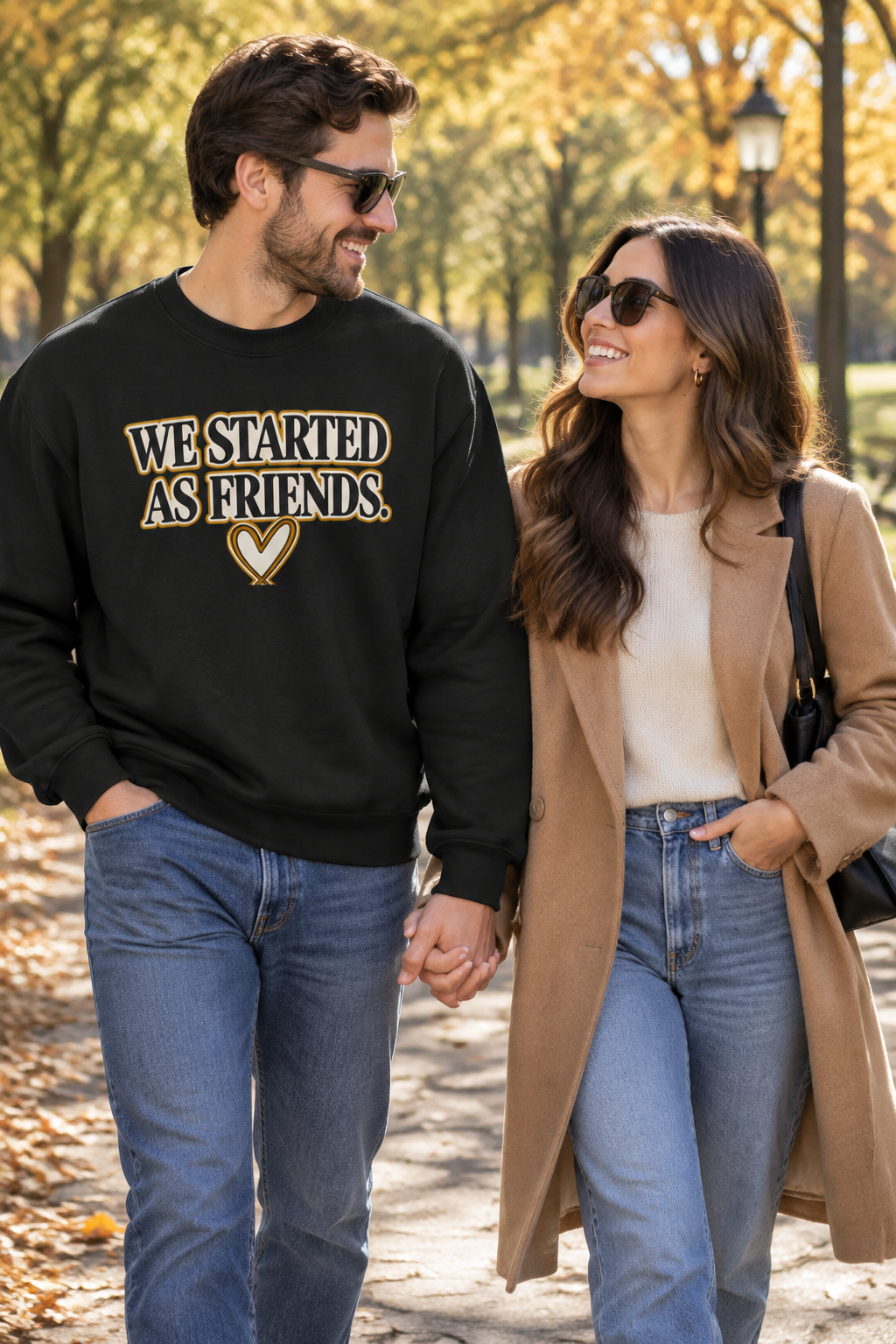Couple walking in an autumn park