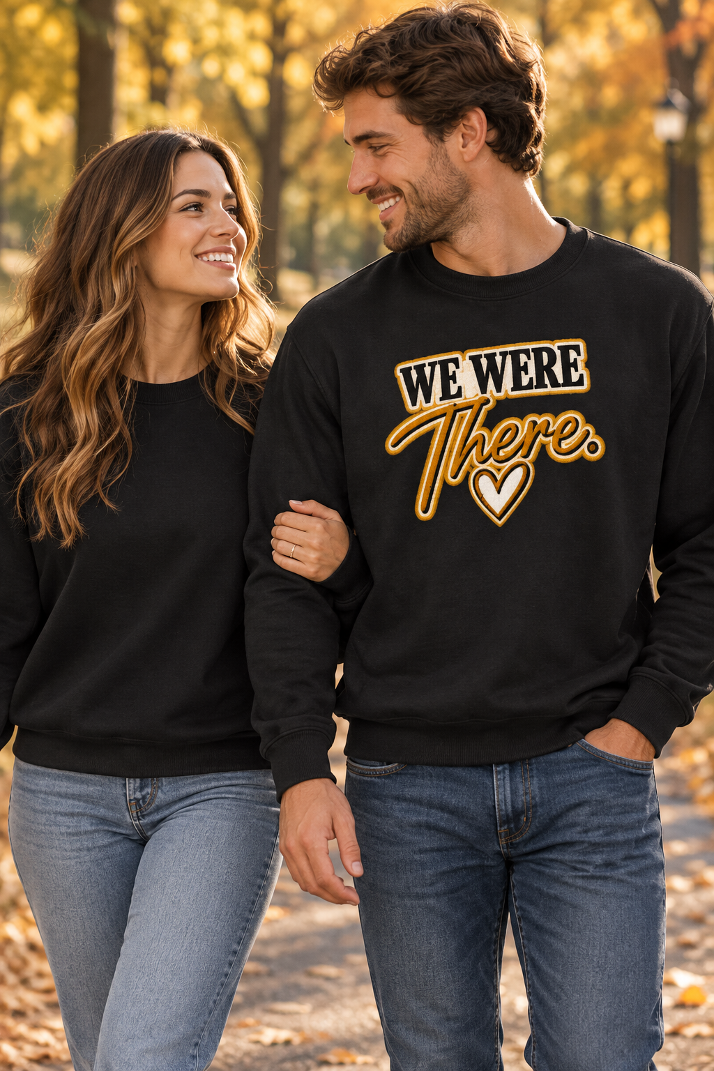 Couple walking in an autumn park