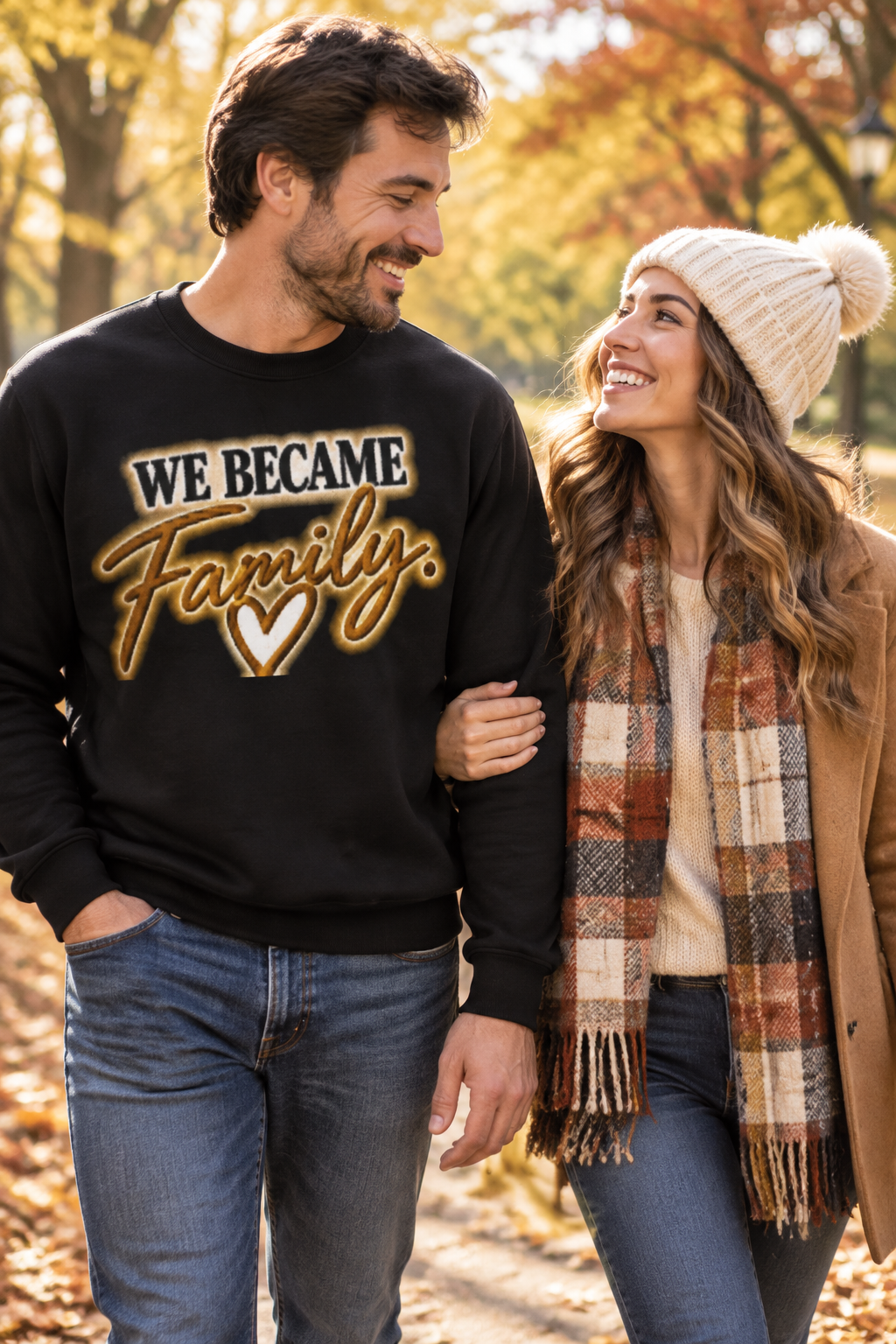 Couple walking in an autumn park