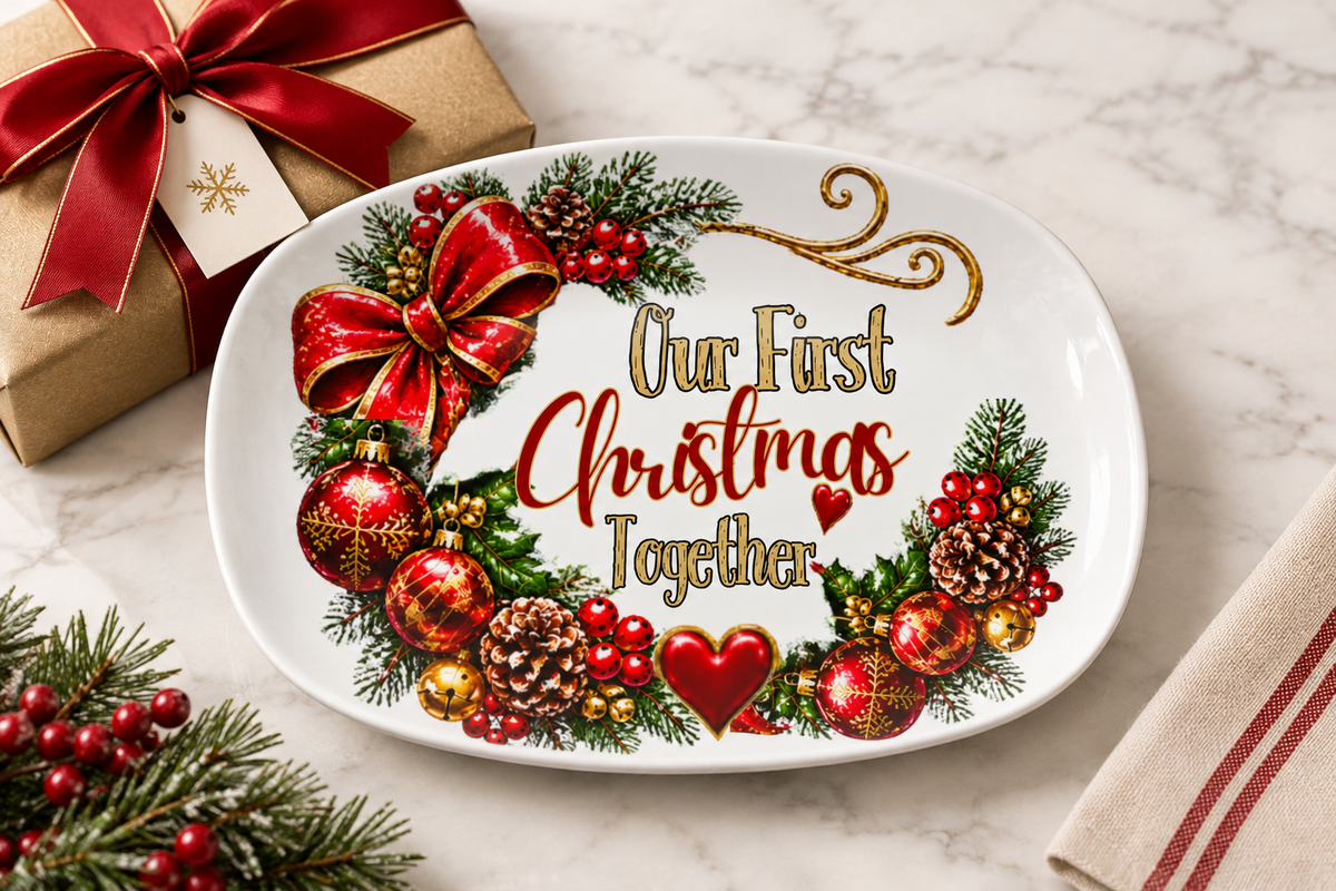 First Christmas platter styled as a gift