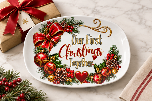 First Christmas platter styled as a gift