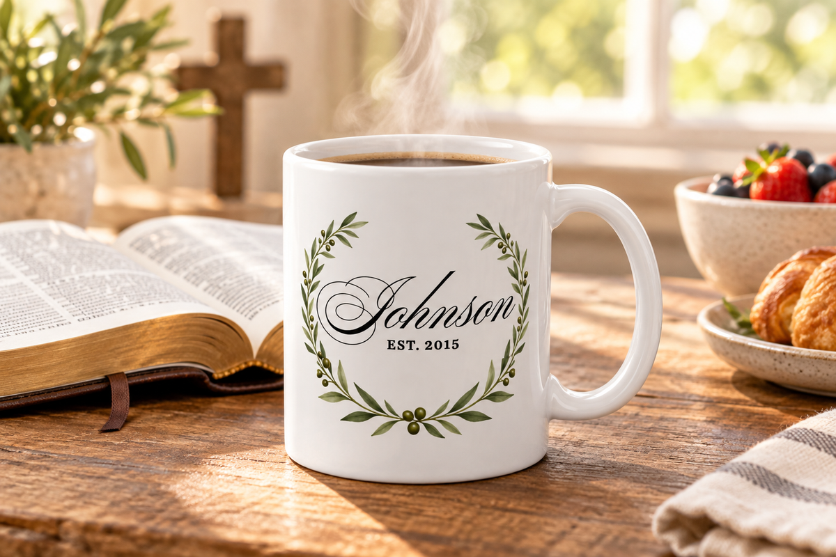 Johnson mug at breakfast