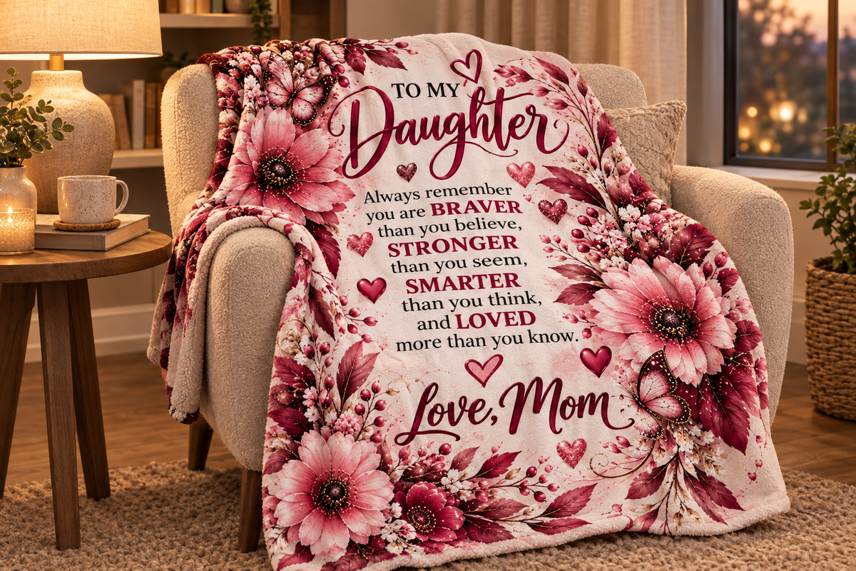 Lifestyle image of the Braver Stronger Smarter Loved blanket