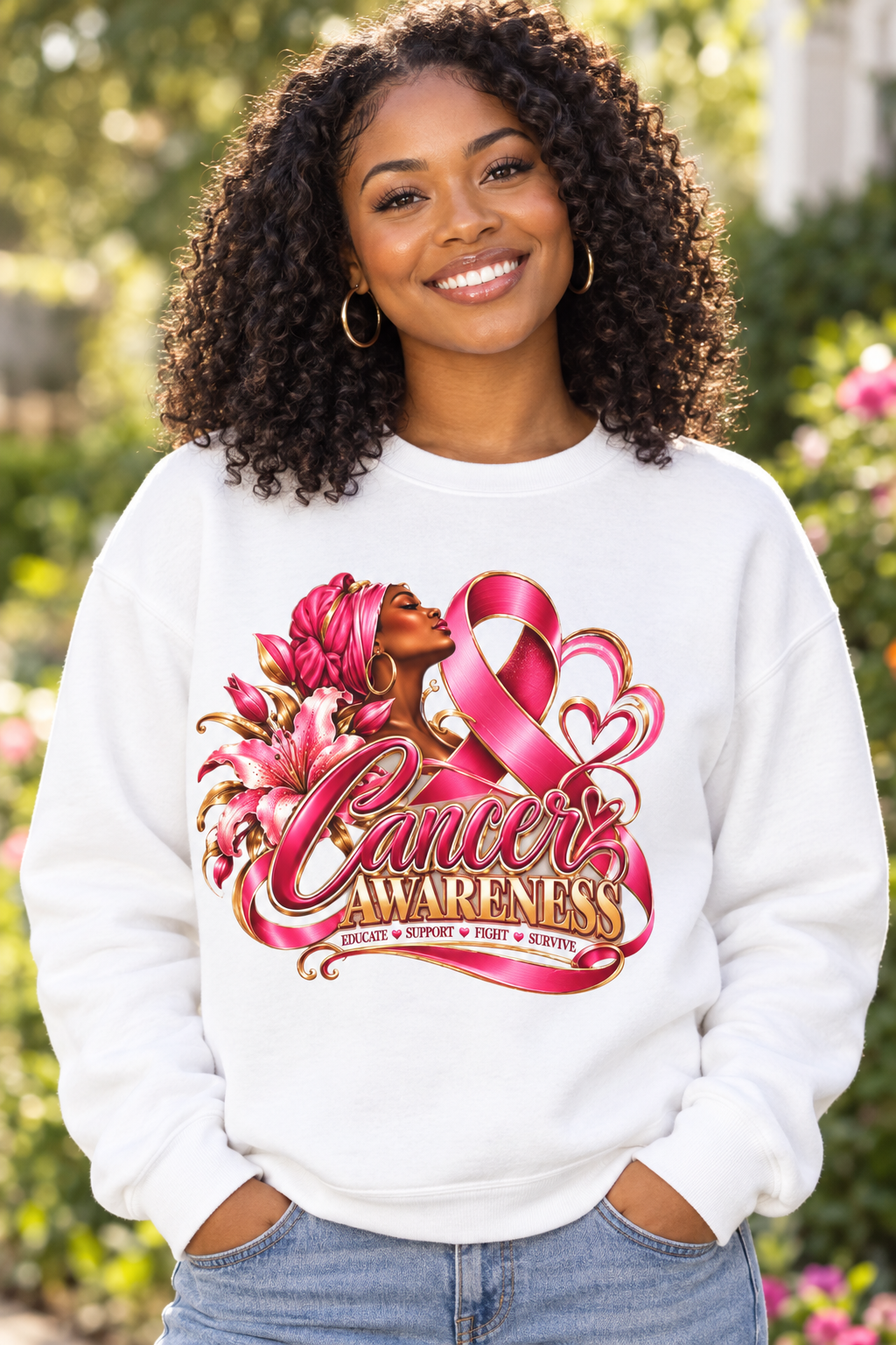 Outdoor Cancer Awareness sweatshirt lifestyle image