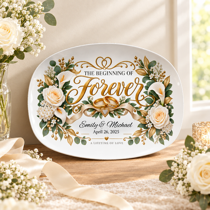 Personalized wedding platter styled for a bridal shower