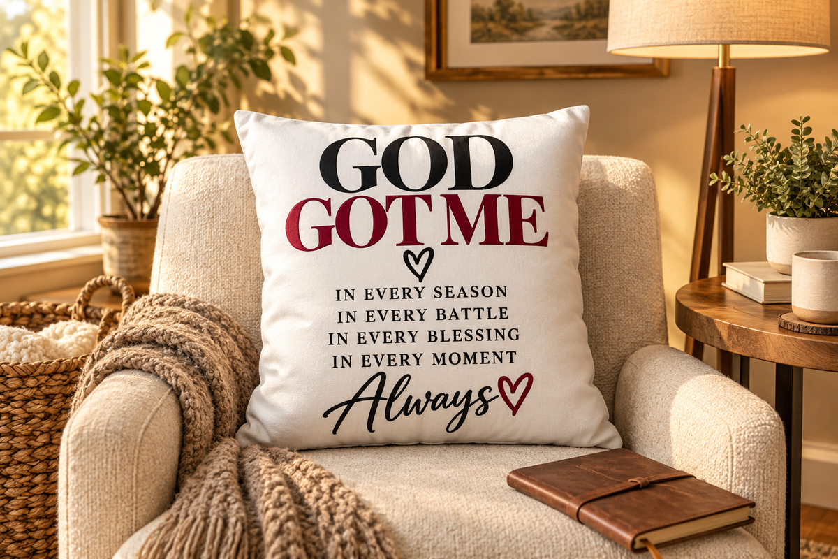 Pillow styled in a warm reading nook