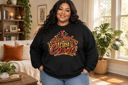 Plus-size sweatshirt in a warm indoor setting