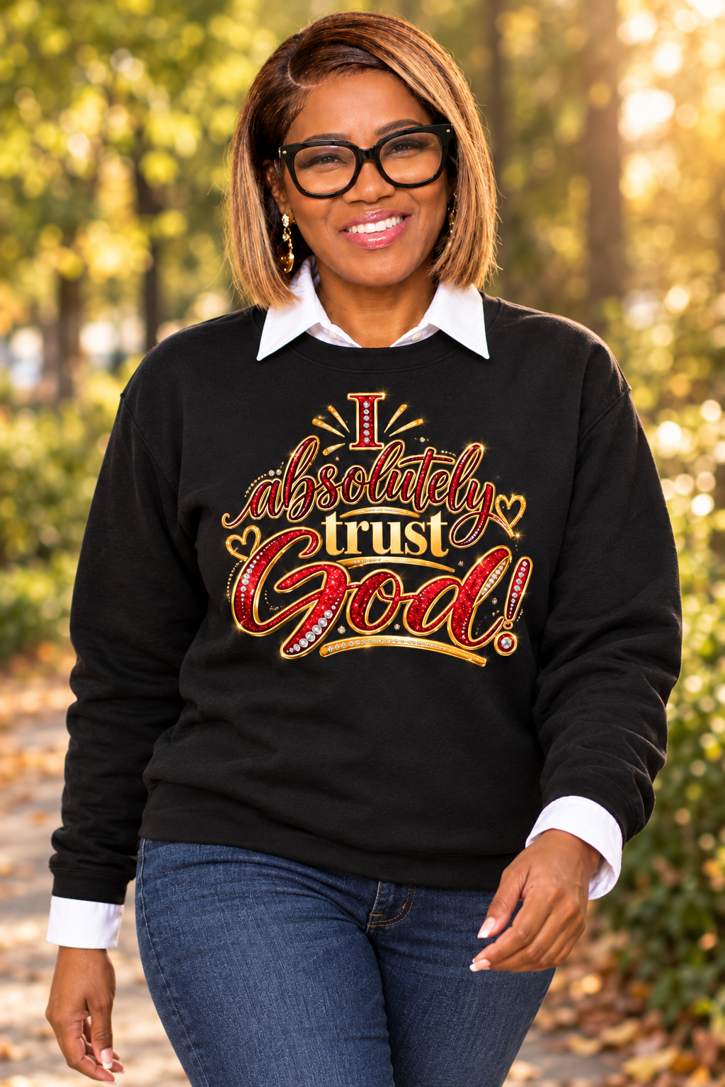 Same-model sweatshirt lifestyle image outdoors