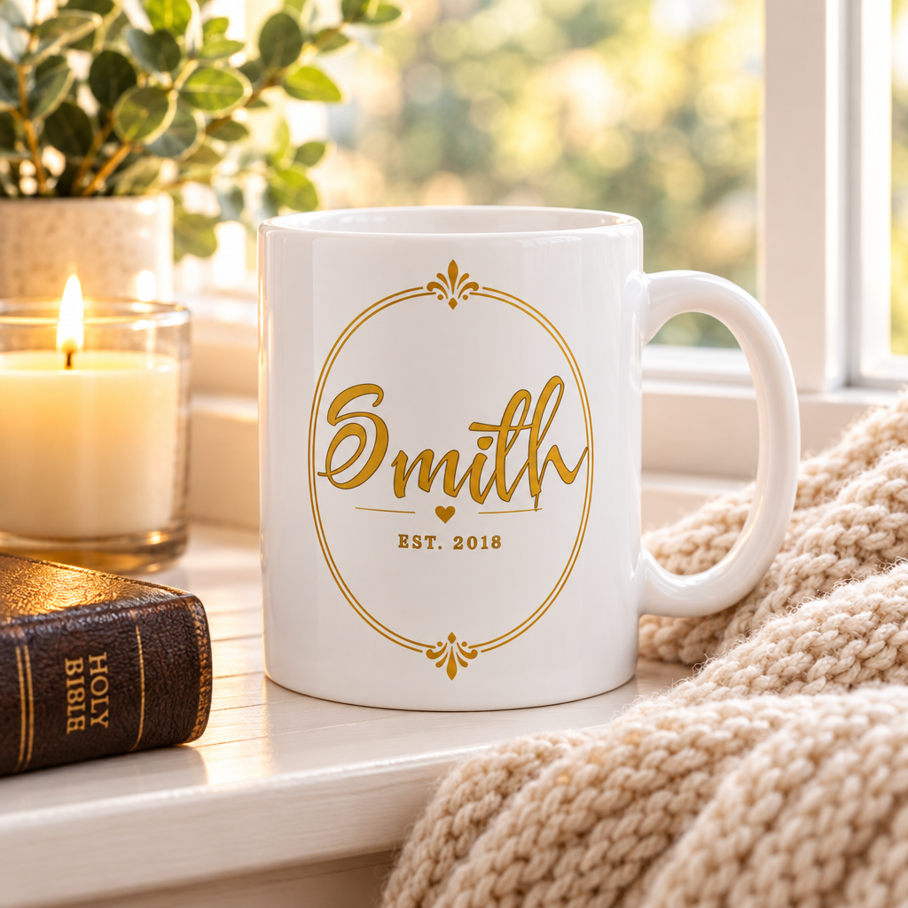 Smith mug on a windowsill