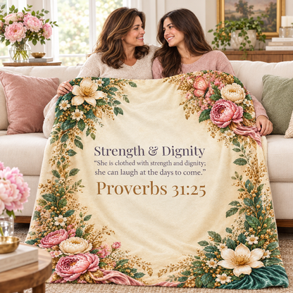 Strength & Dignity blanket shared by a mother and adult daughter