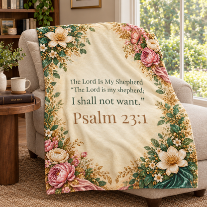The Lord Is My Shepherd blanket in a cozy reading corner